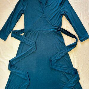 BANANA REPUBLIC DARK TEAL STRETCH JERSEY WRAP DRESS (S)